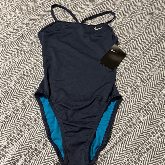 Nike Kids Navy and Aqua One-Piece Swimsuit - Picture 1 of 5